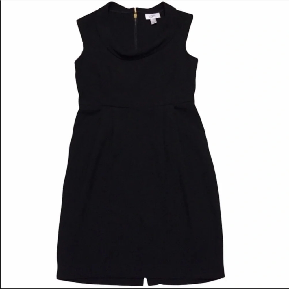 Loft Cowl Neck Exposed Zipper Black Midi Dress 2